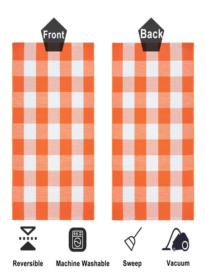 Fallovea Fall Orange and White Plaid Rugs, 28''x43'' Area Rug Outdoor Indoor Front Porch Doormat Cotton Hand-Woven Layered Door Mats for Entryway Patio Laundry Bedroom Living Room - Image 4